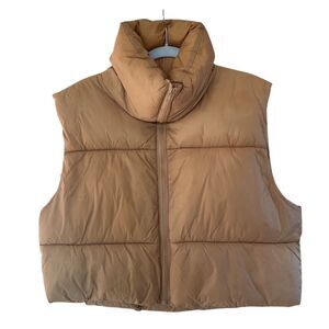 Blotona Women's Beige Puffer Vest L High Neck Zip-Up Casual Winter